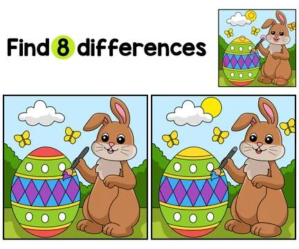 Rabbit Painting Easter Egg Find The Differences Stock Illustration