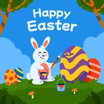 Rabbit Painting Easter Egg Stock Illustration