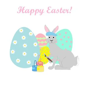 Rabbit painting easter eggs cute animal vector illustration Stock Illustration
