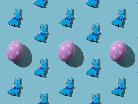 Rabbit pattern abstract background pink eggs blue Stock Photos