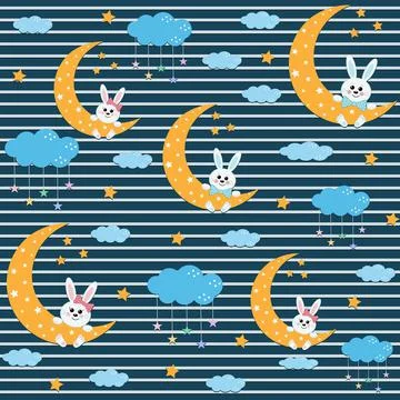 Rabbit pattern on the Moon among the clouds, color vector illustration イラスト素材