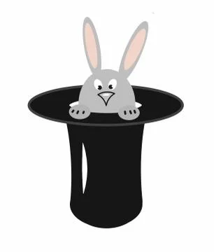 A rabbit Peeps out of a hat 2D illustration isolated on white background. Stock Illustration