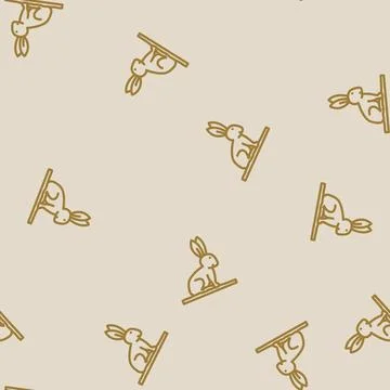 Rabbit pet home line vector seamless pattern Stock Illustration