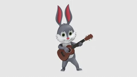 Rabbit playing guitar - 3d render looped with alpha channel. Stock Footage 235367813