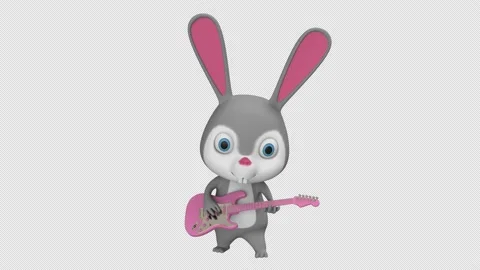 Rabbit playing guitar - 3d render looped with alpha channel. Stock Footage 235402610