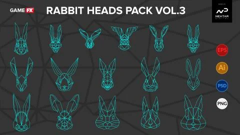 Rabbit Poly Heads PackVol.3 Stock Illustration