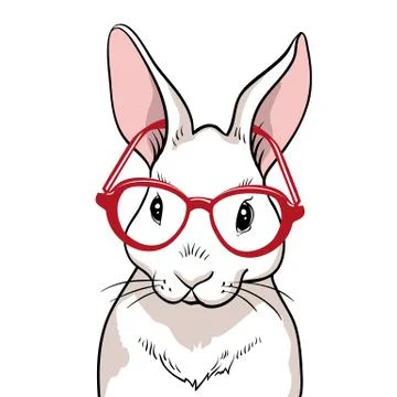 Rabbit portrait with red glasses isolated. Rabbit on a white background Stock Illustration