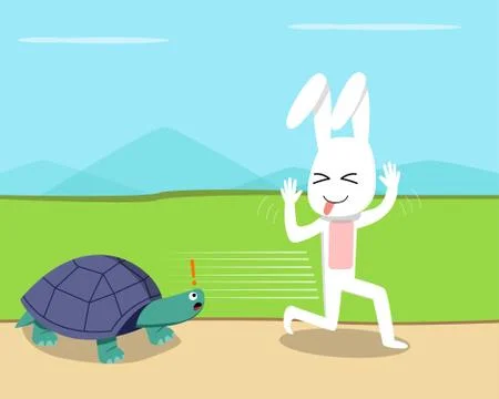 Rabbit ran over the turtle, vector design 스톡 일러스트