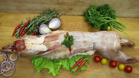 Rabbit raw with the decor from the chef. Stock-Footage 130003019