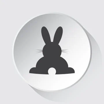 Rabbit, rear view - simple gray icon, white button Stock Illustration
