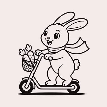 Rabbit Riding Scooter With Vegetables Cute Cartoon Vector Illustration Stock Illustration