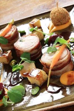 Rabbit roulade meal Stock Photos