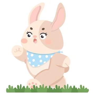 Rabbit running on green grass cute animal character Stock Illustration