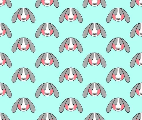 Rabbit Seamless on Blue Mint Background. Vector Illustration Stock Illustration