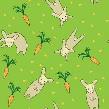 Rabbit seamless pattern green color Stock Illustration