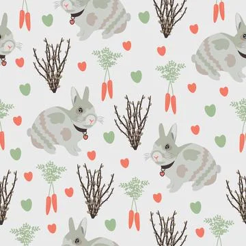 Rabbit seamless pattern on grey background Stock Illustration