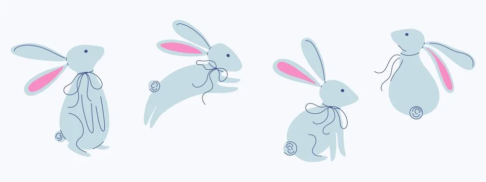 Rabbit setEaster bunny set, cute festive rabbits with decorative bows Stock Illustration