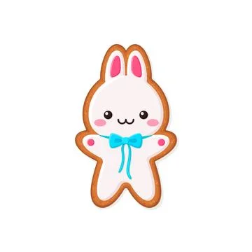 Rabbit shaped gingerbread cookie. Flat vector illustration Illustrazione stock