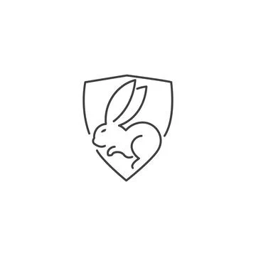 Rabbit shield, protect. Vector hand drawn logo icon Stock Illustration
