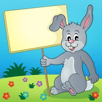 Rabbit with sign theme image - eps10 vector illustration. Illustrazione stock