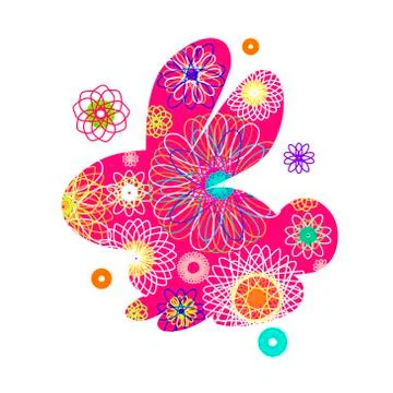 Rabbit silhouette with a bright abstract pattern. Vector illustration  Illustrazione stock