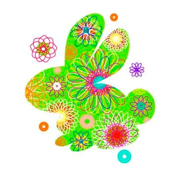 Rabbit silhouette with a bright abstract pattern. Vector illustration  스톡 일러스트