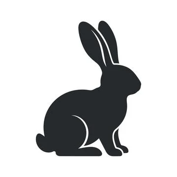 Rabbit silhouette sitting on white background for animal icon. Stock Illustration