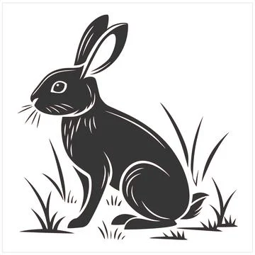 Rabbit Silhouette Vector Illustration in Minimal Flat Style Stock Illustration