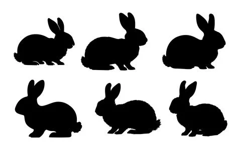 Rabbit Silhouette vector set on transparent background Stock Illustration