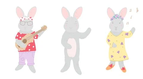 Rabbit singing set, great design for any purposes. Easter bunny ears vector Stock Illustration