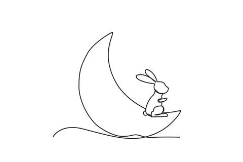 A rabbit sits on a crescent moon Stock Illustration