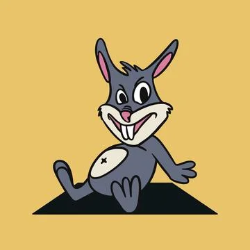 Rabbit sitting chillin smiling unique and artsy design style Stock Illustration