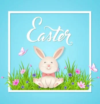 Rabbit sitting on a green grass Stock Illustration