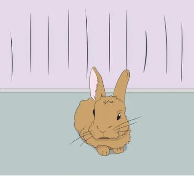 Rabbit sitting in a room, vector Stock Illustration