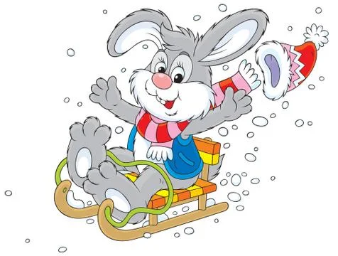 Rabbit sledding Stock Illustration