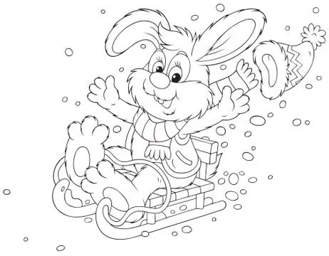 Rabbit sledding Stock Illustration