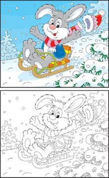 Rabbit sledding Stock Illustration