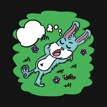 Rabbit sleeping and dreaming with bubble chat costum text design for clothi.. Stock Illustration