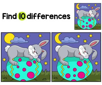 Rabbit Sleeping On Easter Egg Find The Differences Stock Illustration