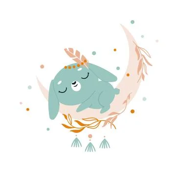 Rabbit sleeps on the moon Stock Illustration