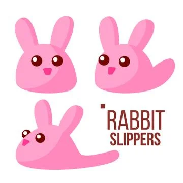 Rabbit Slippers Vector. Pink Female Home Footwear. Isolated Flat Cartoon Stock Illustration