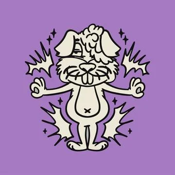 Rabbit standing with 2 both hand zen pose design for clothing and merch print Stock Illustration