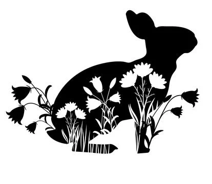 Rabbit stencil with flowers Stock Illustration