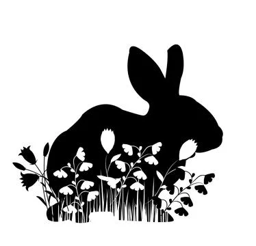 Rabbit stencil with flowers Stock Illustration