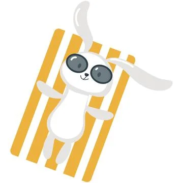 Rabbit on summer beach vector kawaii animal icon Stock Illustration