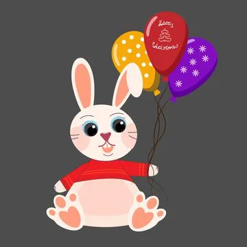 Rabbit symbol of the year with balloons Stock Illustration