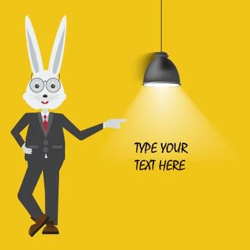 Rabbit teacher showing with empty place for your text or design. Lamp hanging on Stock Illustration