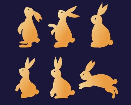 Rabbit themed set of illustrations with cute and playful design Stock Illustration