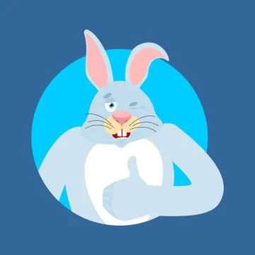 Rabbit thumbs up and winks. Hare happy emoji. Animal Vector illustration Ilustración de archivo