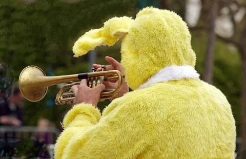 Rabbit trumpeter, animation for Easter Stock Photos